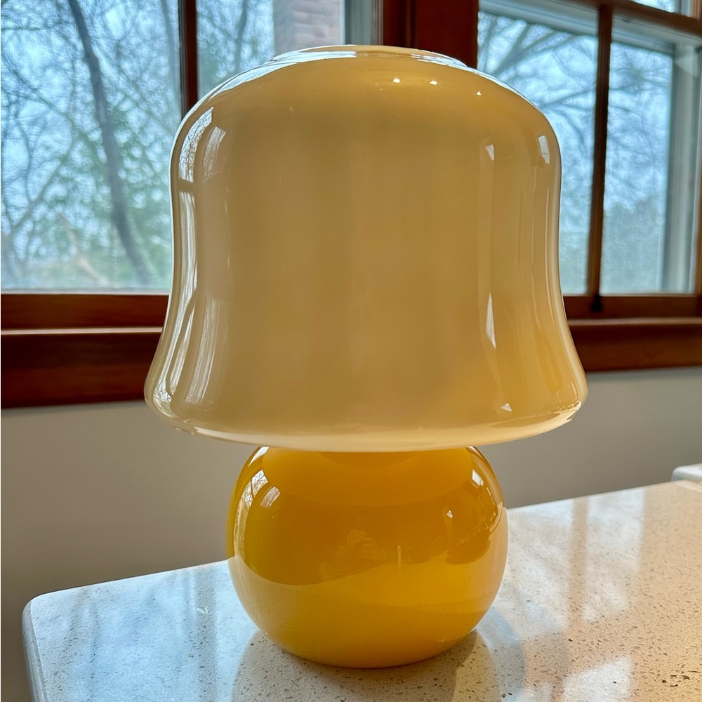 Yellow Glass Mushroom Lamp, Bedside Table Lamp, Retro Lamp, Vintage Lamp